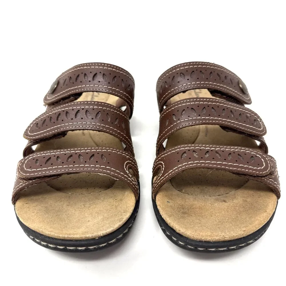Clarks Collection Laurieann Dee Leather Sandals Womens Sz 7 Strappy Low Wedge